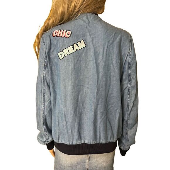 Zara patch jacket sz M denim bomber - Picture 5 of 11